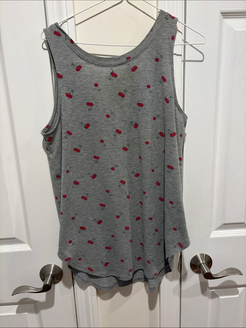 Grey Cherry-Print Sleeveless Tank Top